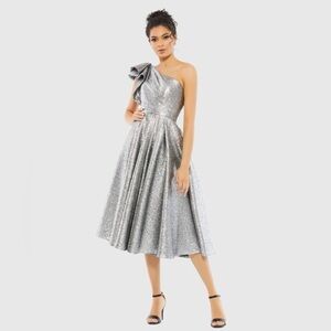 MAC DUGGAL 67906 NWT One Shoulder Bow Midi Dress